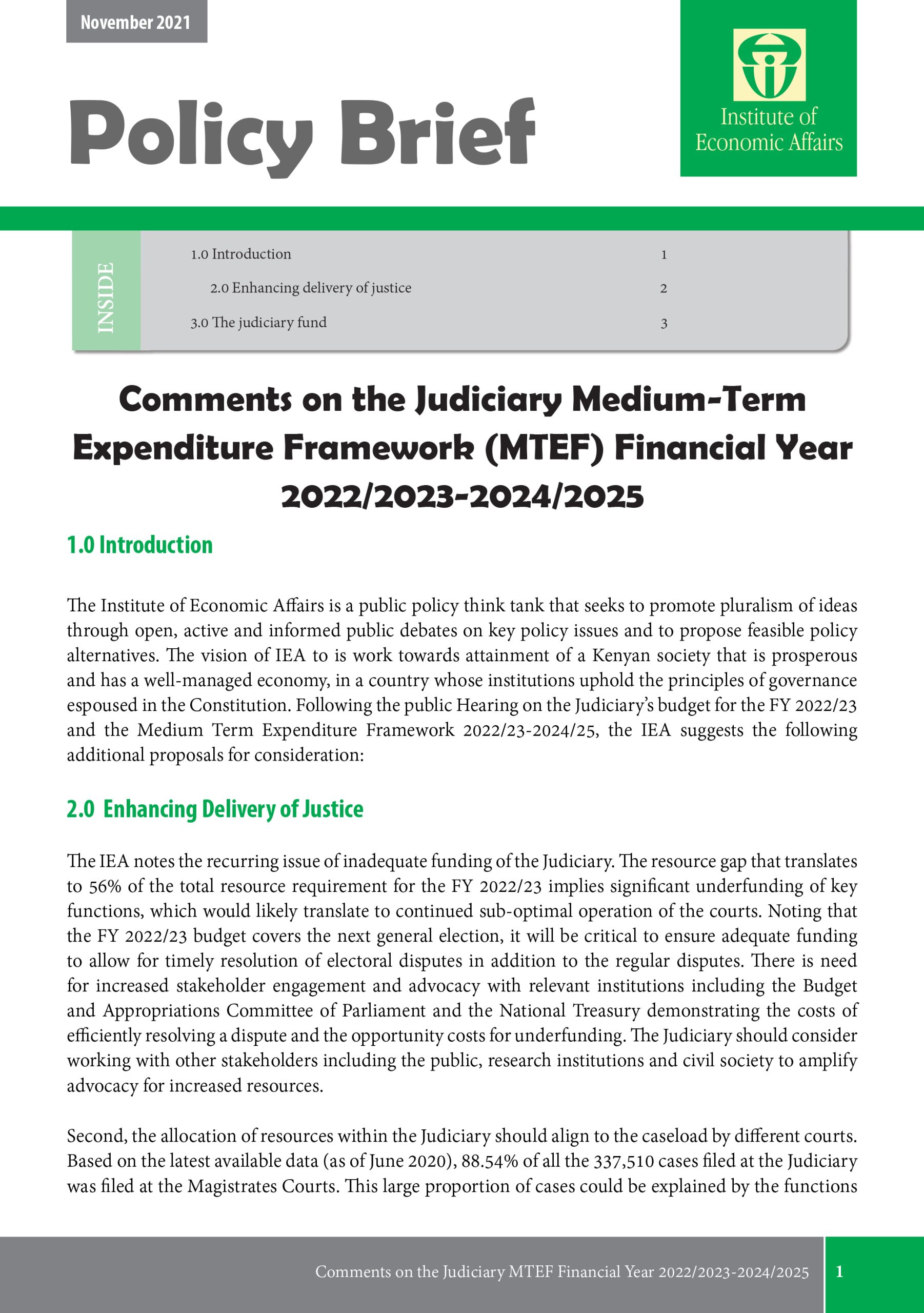 Comments on the Judiciary MediumTerm Expenditure Framework (MTEF