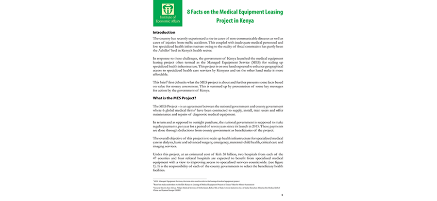 Eight Facts on the Medical Equipment Leasing Project in Kenya